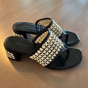 Tory Burch Women's Black Woven Raffia Heeled Sandal